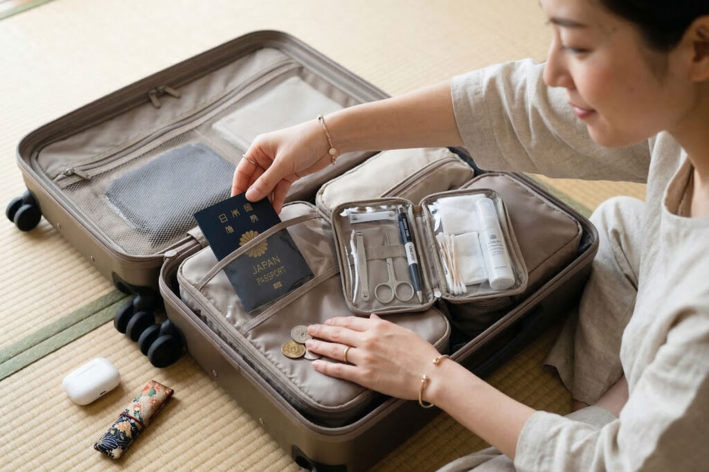 韓国旅行に行く前に荷物を持っている日本人女性のイメージ