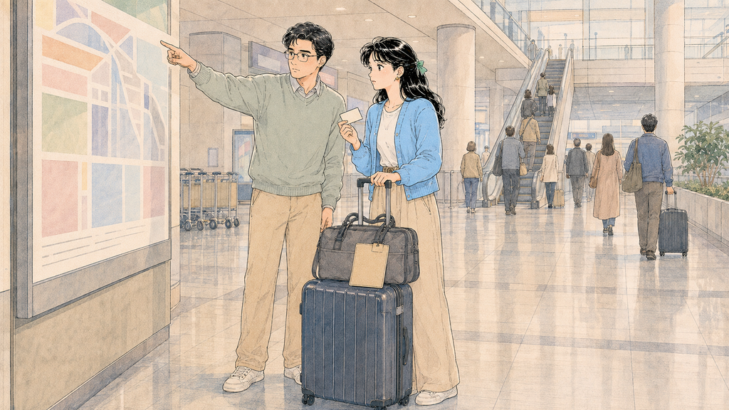 韓国到着初日の準備|空港から住まい・交通・通信まで【2026年】MISSION 20 - image 104 韓国到着初日に空港から住まいへ移動する日本人女性と韓国人配偶者