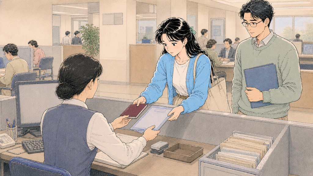 F-6 外国人登録|Residence Card申請と90日以内の手続き【2026年】MISSION 21 - image 105 出入国窓口でF-6外国人登録とResidence Card申請を行う日本人女性