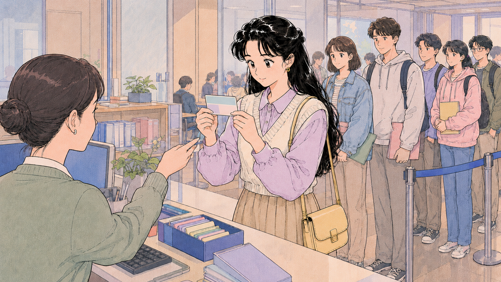 D-2の外国人登録はどうする?韓国留学生の申請手順・必要書類 MISSION 11 - image 32 1024x576 1 大学の留学生窓口で外国人登録証を受け取る場面
