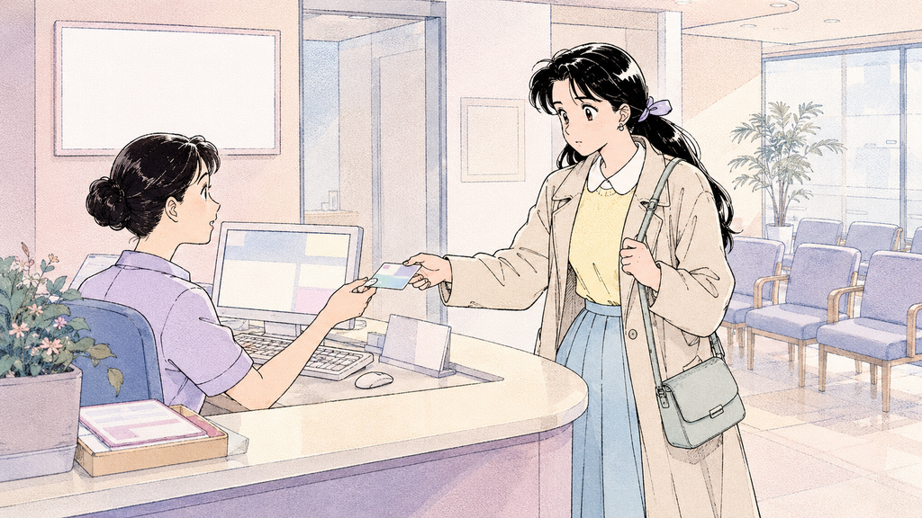D-2の健康保険はいつから?韓国留学生の加入・保険料・病院利用 MISSION 13 - image 34 1024x576 1 韓国の内科で初めて健康保険を使って受付する場面