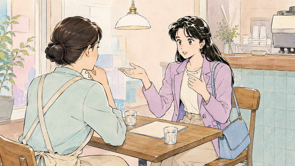 韓国留学生のアルバイト|D-2の許可条件・時間・申請方法 MISSION 14 - image 35 韓国のアルバイト面接で留学生の勤務可能条件を説明する場面