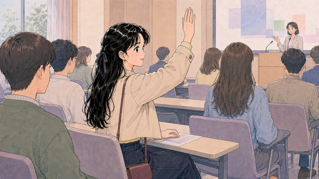 韓国語学堂の選び方|大学付属語学堂の比較・学費・D-4-1確認 MISSION 02 - image 39 日本の韓国教育関連セミナーで語学堂の授業内容を質問する場面