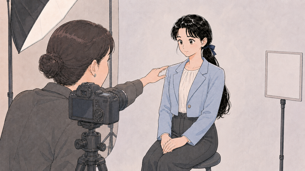 D-4-1ビザ申請|日本人向け必要書類・申請手順ガイド MISSION 06 - image 44 D-4-1ビザ申請用の証明写真を日本の写真館で撮影する場面