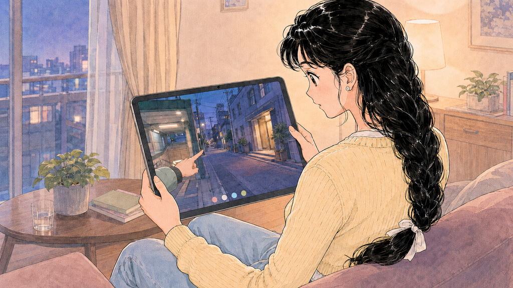 韓国留学の住居選び|寮・コシウォン・ワンルームを比較する方法 MISSION 07 - image 45 1024x576 1 韓国の友人に候補のコシウォン周辺を歩いて確認してもらう場面