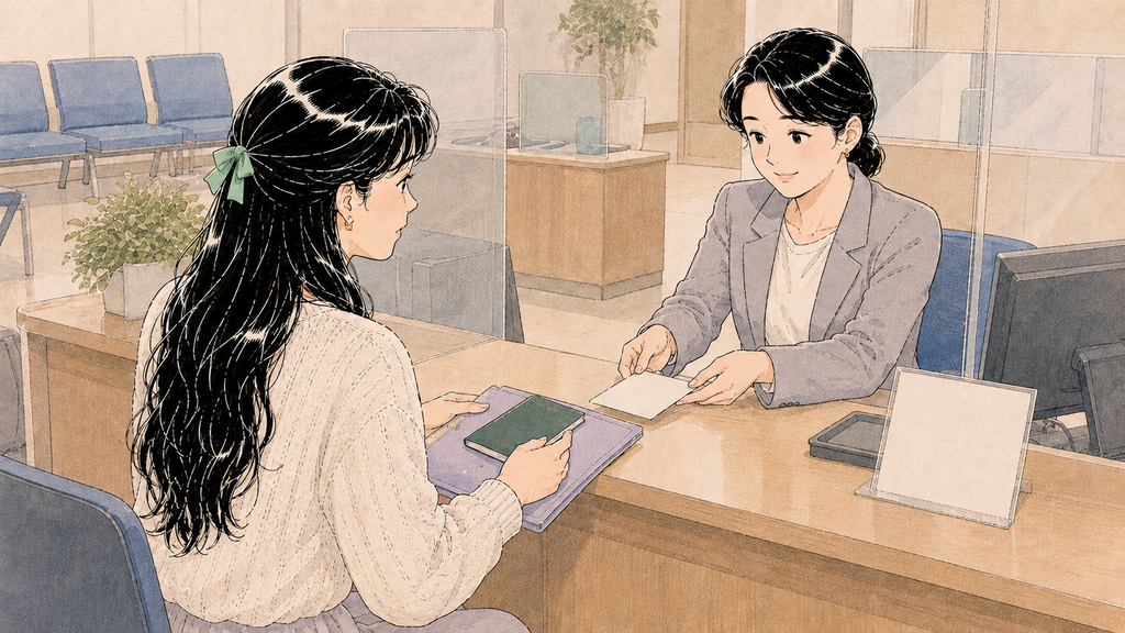 韓国の外国人登録|Residence Cardの申請方法・必要書類を解説 MISSION 08 - image 70 韓国の出入国窓口で外国人登録申請を終え受付書類を確認する日本人ワーホリ女性