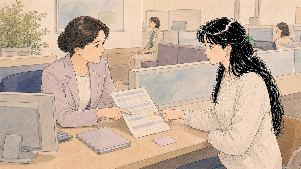 韓国の給与明細と税金|外国人が確認したい控除・源泉徴収を解説 MISSION 17 - image 81 韓国の税務相談窓口で給与明細の所得税について相談する日本人ワーホリ女性