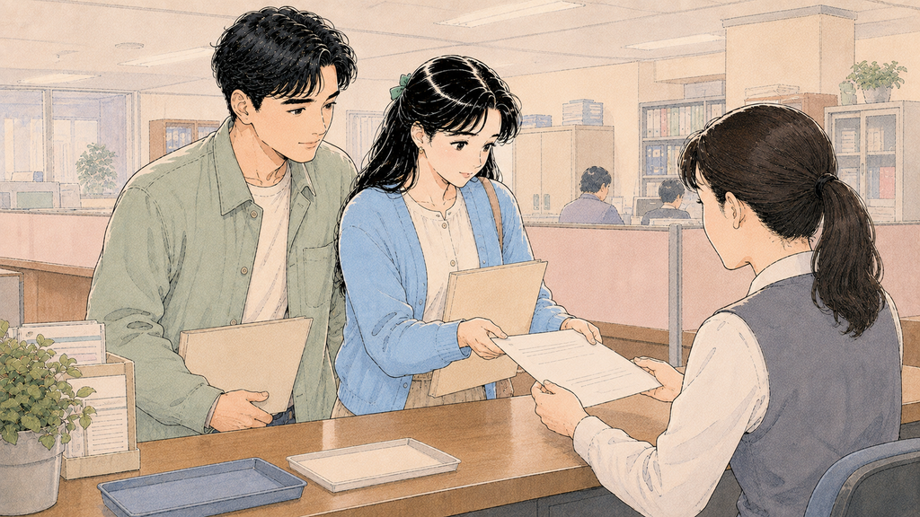 日韓の婚姻届手続き|日本・韓国で最初の婚姻届を出す方法【2026年】MISSION 03 - image 87 日韓の婚姻届手続きを日本の市区町村で進める日本人女性と韓国人配偶者